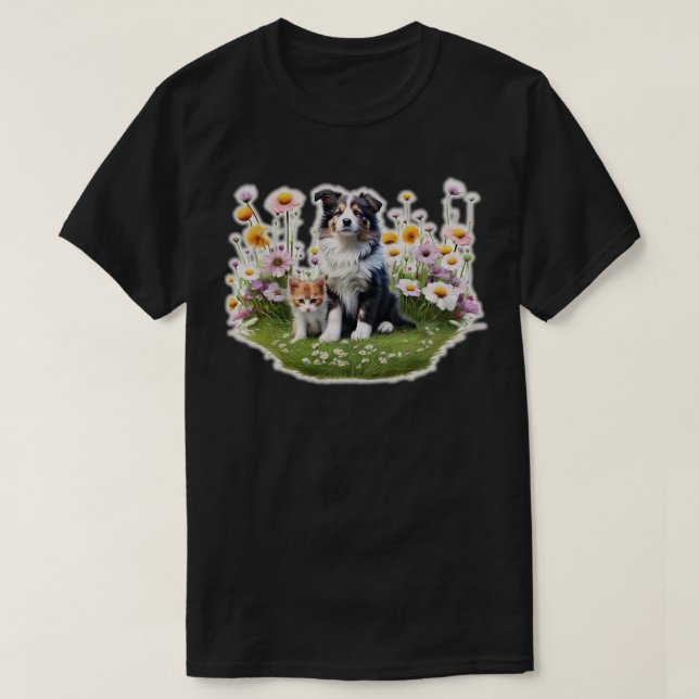 Collie puppy and a kitten T-Shirt (Design Front)