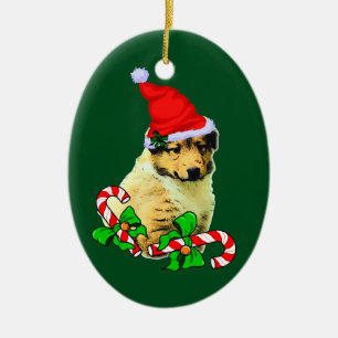 Collie Puppy Christmas Ceramic Tree Decoration