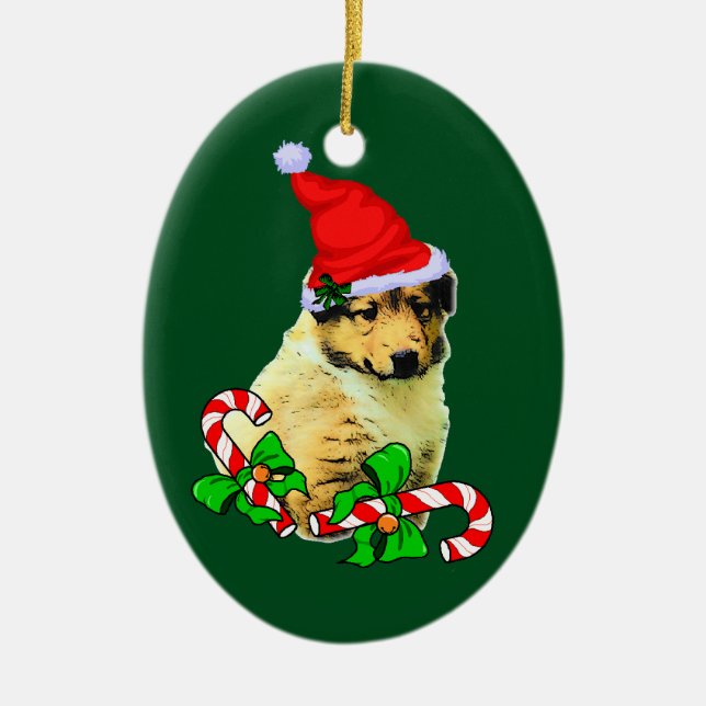 Collie Puppy Christmas Ceramic Tree Decoration (Front)