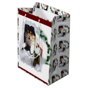 Collie Puppy Christmas Mailbox Medium Gift Bag