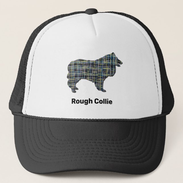 Collie Rough Cute Dog Silhouette Grid Custom Trucker Hat (Front)