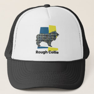 Collie Rough Cute Dog Silhouette Tricolour Grid Trucker Hat