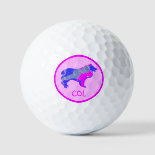 Collie Rough Cute Pink Dog Silhouette Monogram Golf Balls
