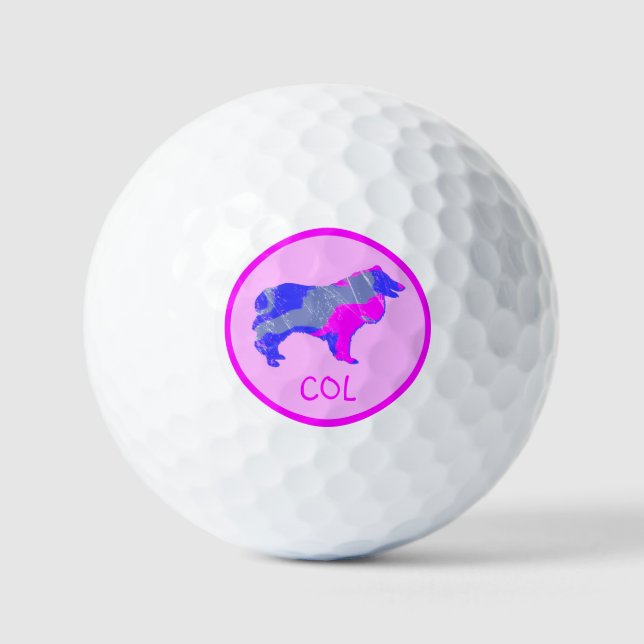 Collie Rough Cute Pink Dog Silhouette Monogram Golf Balls (Front)