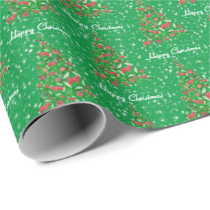 Collie Rough Dog Christmas Tree Holiday Green Wrapping Paper
