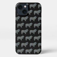 Collie Rough Dog Cute Silhouette Grid Black
