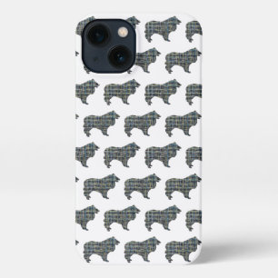 Collie Rough Dog Cute Silhouette Grid Blue iPhone 13 Case