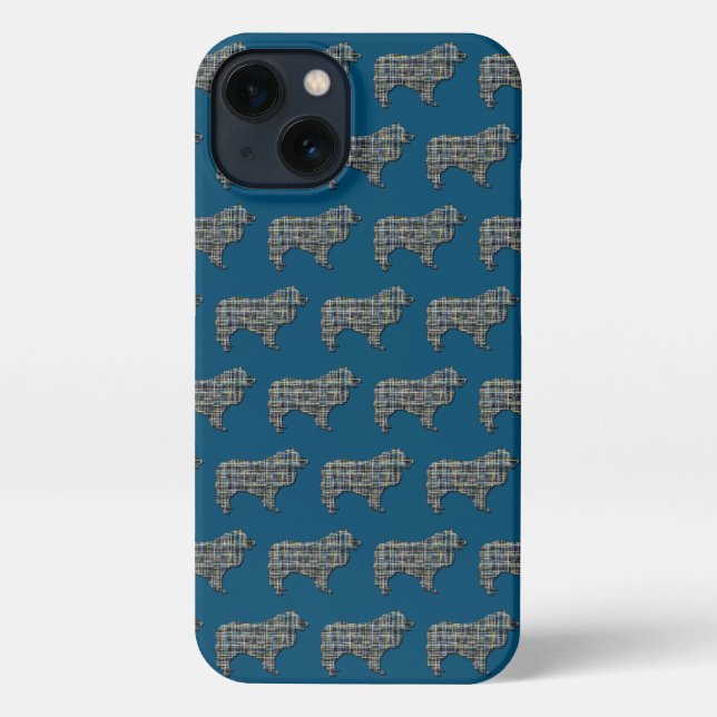 Collie Rough Dog Cute Silhouette Grid Blue iPhone Case (Back)