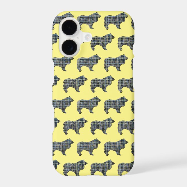 Collie Rough Dog Cute Silhouette Grid Yellow iPhone Case (Back)