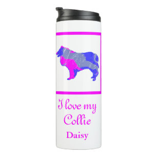 Collie Rough Dog Hot Pink & Blue Silhouette Thermal Tumbler