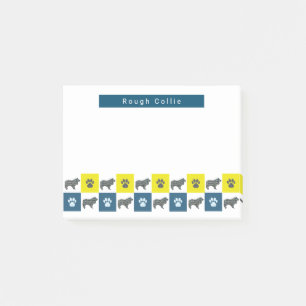 Collie Rough Dog & Paw Yellow & Blue Grid Post-it Notes