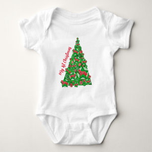 Collie Rough Dog Silhouette Christmas Tree Red Baby Bodysuit