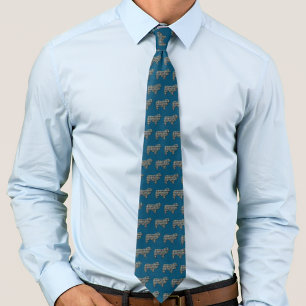 Collie Rough Dog Silhouette Y&B Grid Blue Tie