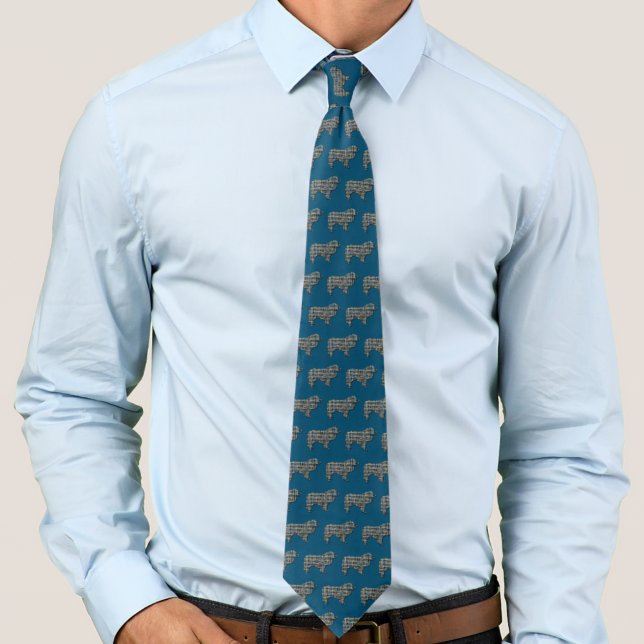 Collie Rough Dog Silhouette Y&B Grid Blue Tie (Rough Collie dog silhouette grid blue tie)