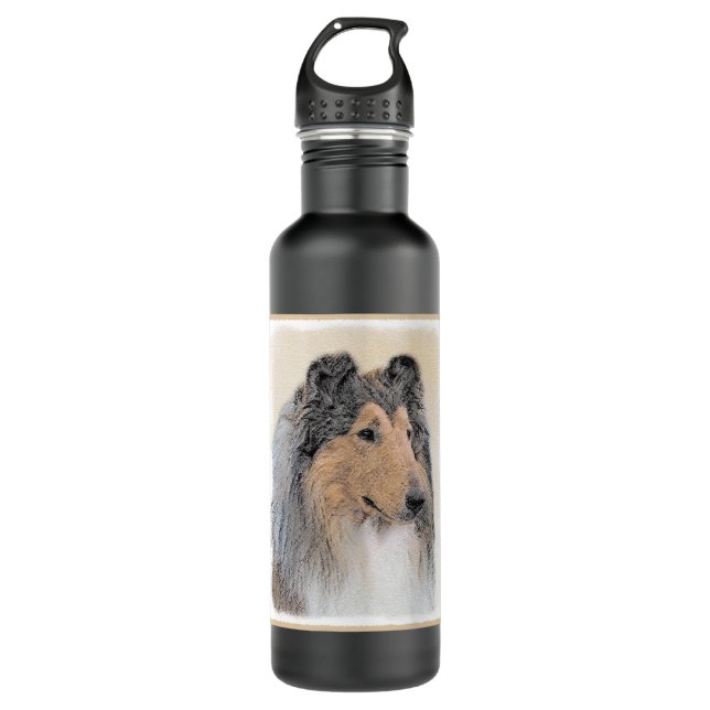 Collie (Rough) Painting - Cute Original Dog Art 710 Ml Water Bottle (Front)