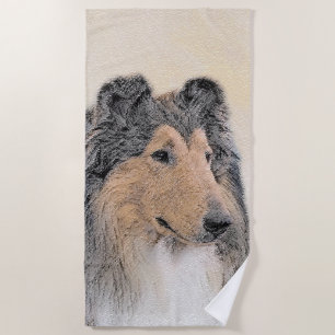 Collie (Rough) Painting - Cute Original Dog Art Beach Towel