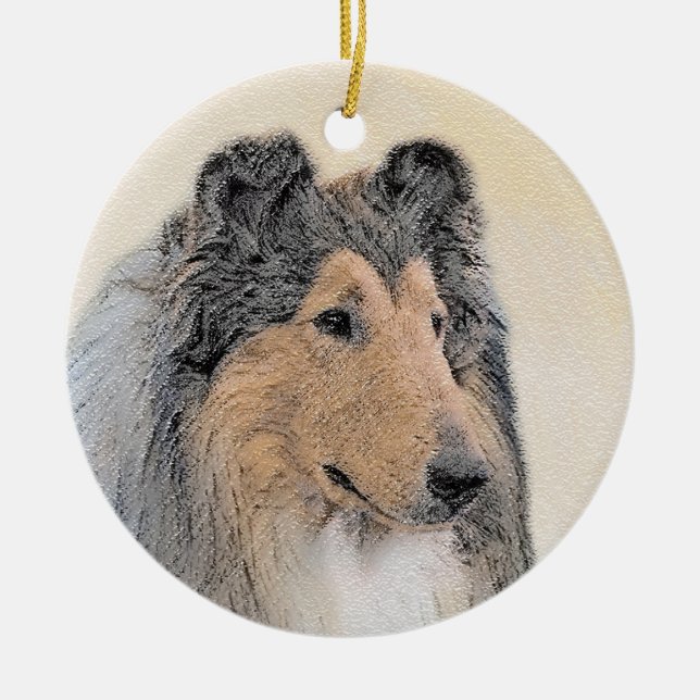 Collie (Rough) Painting - Cute Original Dog Art Ceramic Tree Decoration (Front)