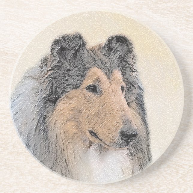 Collie (Rough) Painting - Cute Original Dog Art Coaster (Front)