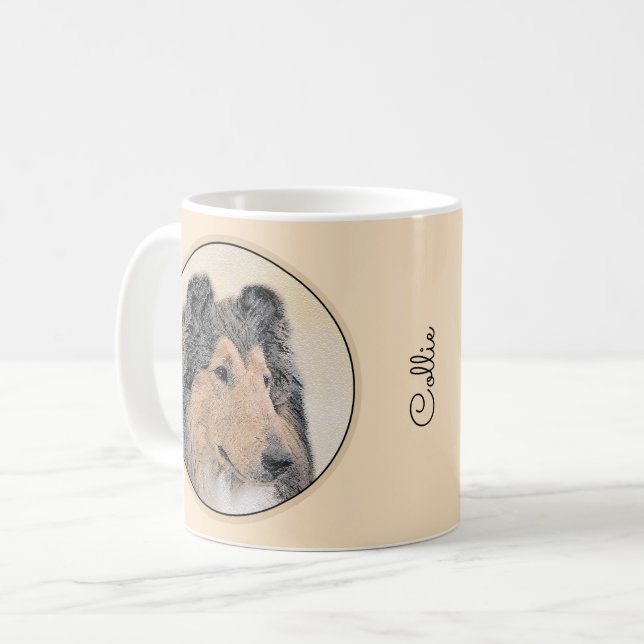 Collie (Rough) Painting - Cute Original Dog Art Coffee Mug (Front Left)