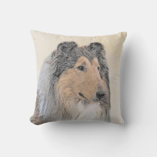 Collie (Rough) Painting - Cute Original Dog Art Cushion
