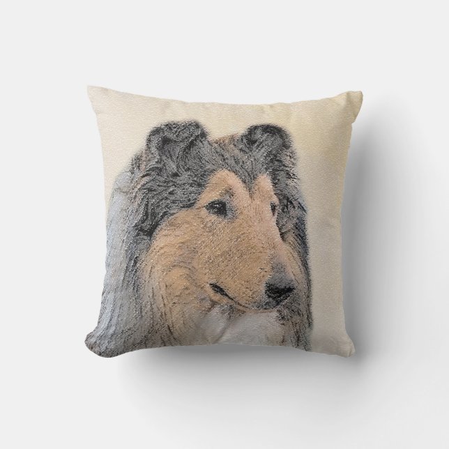 Collie (Rough) Painting - Cute Original Dog Art Cushion (Front)