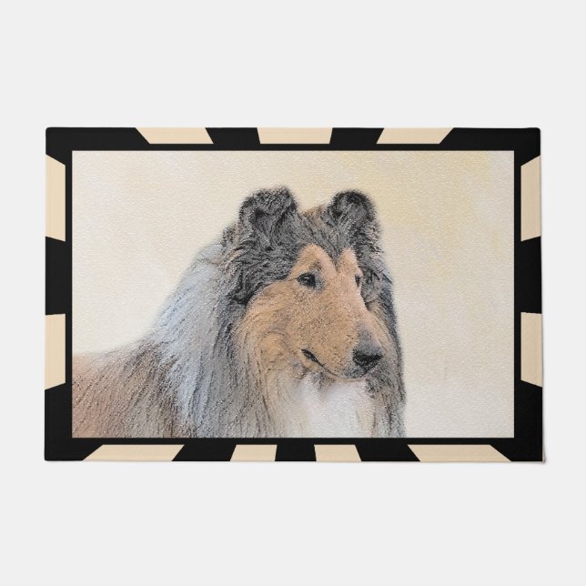 Collie (Rough) Painting - Cute Original Dog Art Doormat (Front)