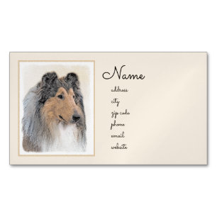 Collie (Rough) Painting - Cute Original Dog Art Magnetic Business Card