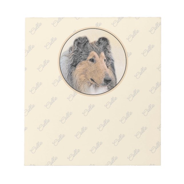 Collie (Rough) Painting - Cute Original Dog Art Notepad (Front)