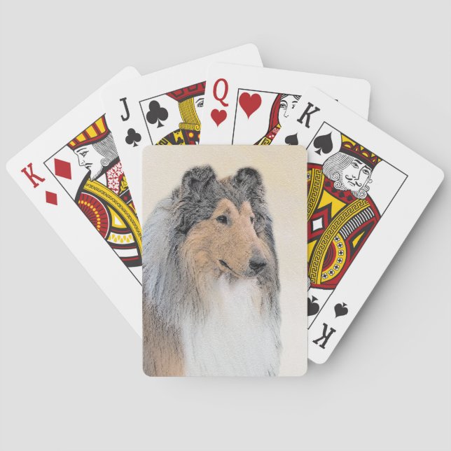 Collie (Rough) Painting - Cute Original Dog Art Playing Cards (Back)