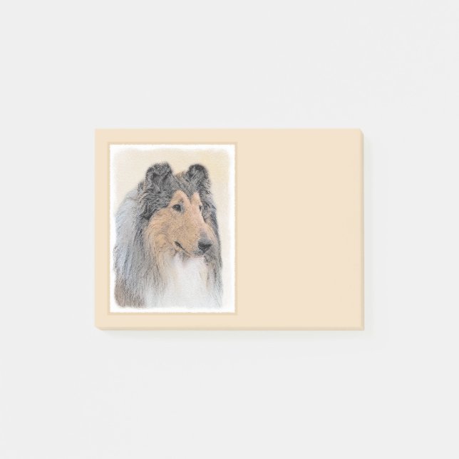 Collie (Rough) Painting - Cute Original Dog Art Post-it Notes (Front)