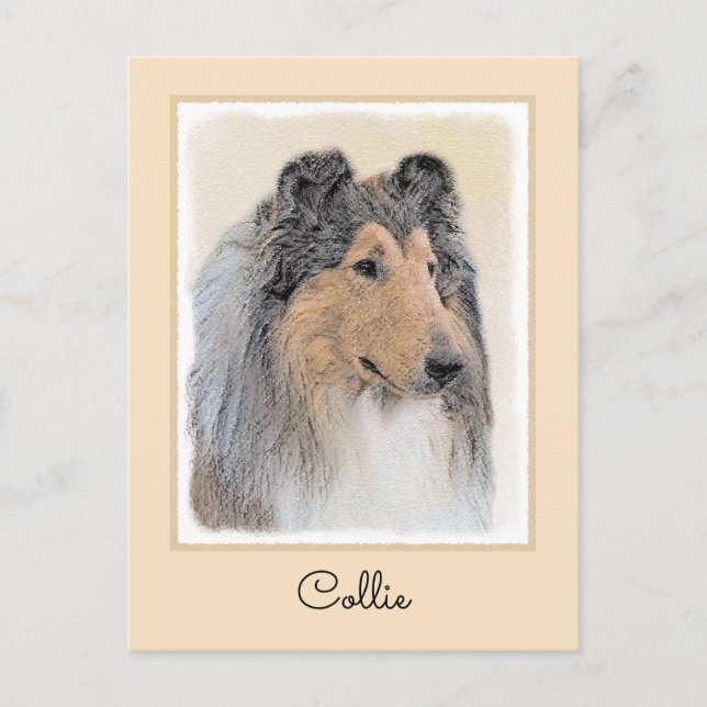 Collie (Rough) Painting - Cute Original Dog Art Postcard (Front)