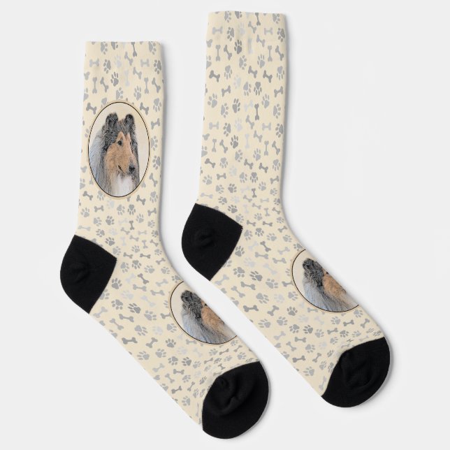 Collie (Rough) Painting - Cute Original Dog Art Socks (Right)