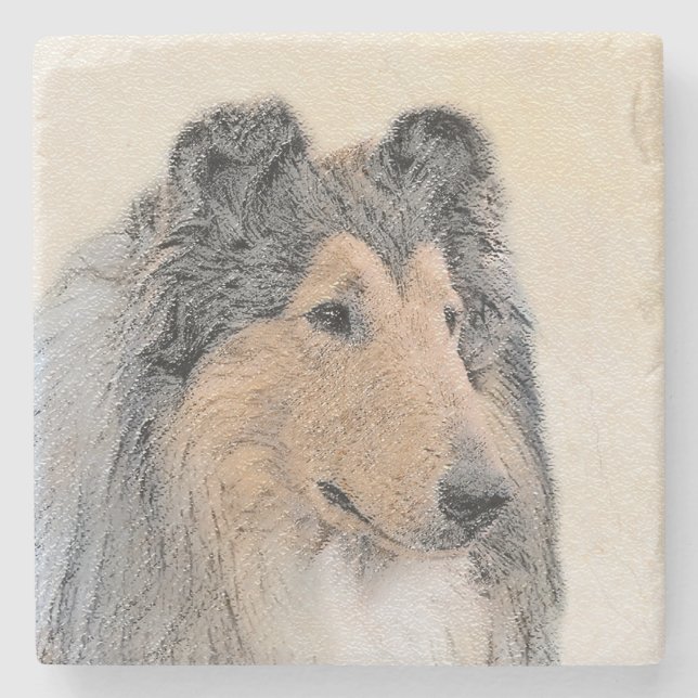 Collie (Rough) Painting - Cute Original Dog Art Stone Coaster (Front)