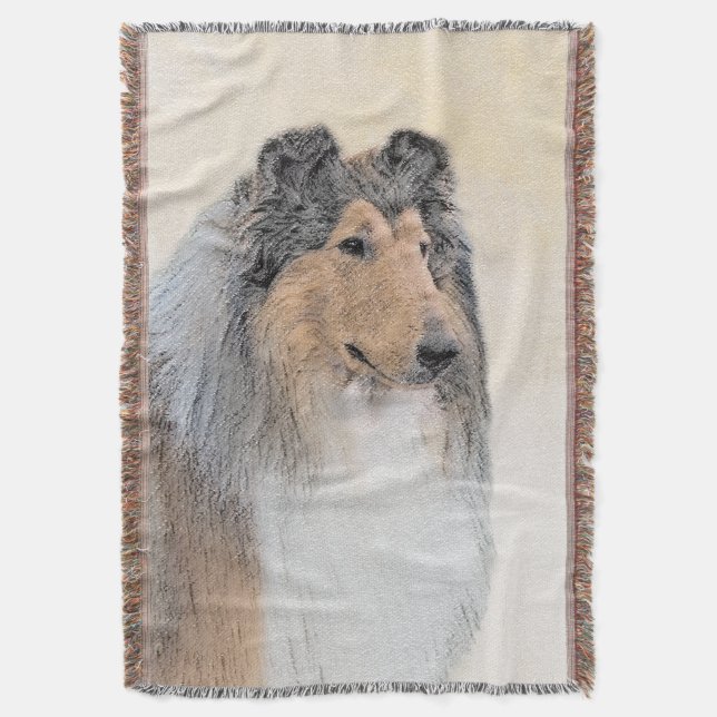 Collie (Rough) Painting - Cute Original Dog Art Throw Blanket (Front Vertical)