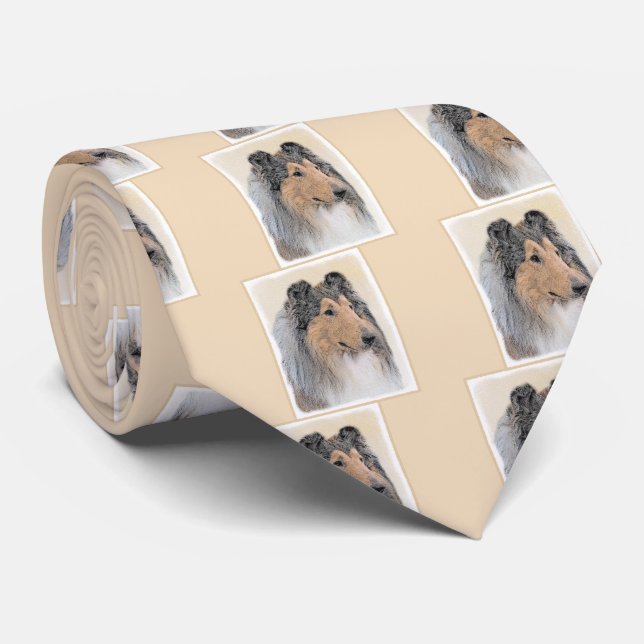 Collie (Rough) Painting - Cute Original Dog Art Tie (Rolled)
