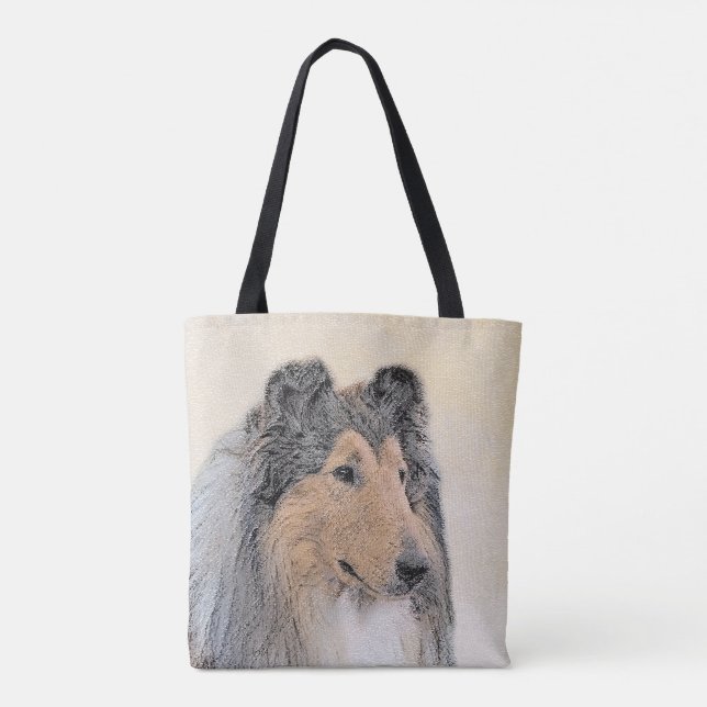 Collie (Rough) Painting - Cute Original Dog Art Tote Bag (Back)