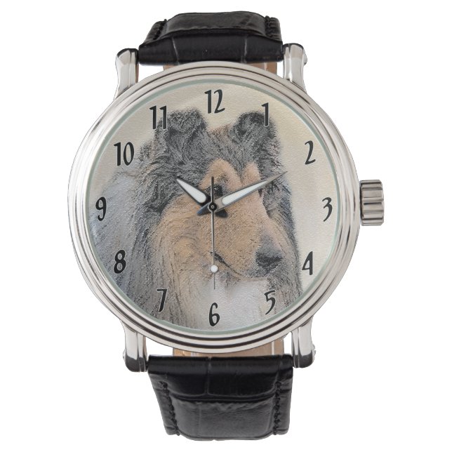 Collie (Rough) Painting - Cute Original Dog Art Watch (Front)