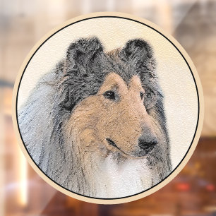 Collie (Rough) Painting - Cute Original Dog Art Window Cling