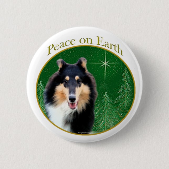 Collie (rough) Peace 6 Cm Round Badge (Front)