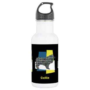 Collie Rough Silhouette Yellow & Blue Grid 532 Ml Water Bottle