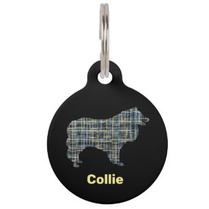 Collie Rough Yellow & Black Grid Line Pet Tag