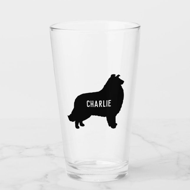 Collie Silhouette Custom Dog Breed Drinking Glass (Front)