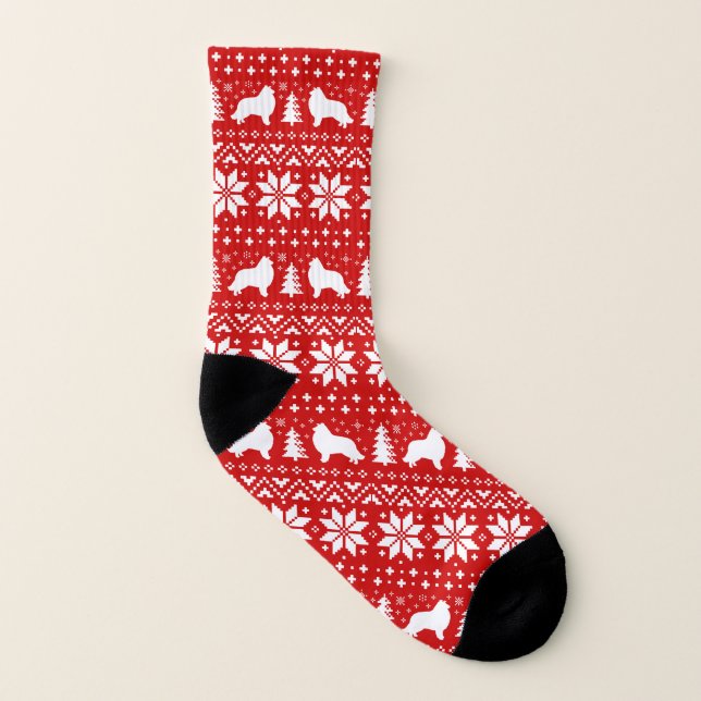 Collie Silhouettes Dogs Christmas Holiday Pattern Socks (Left Inside)