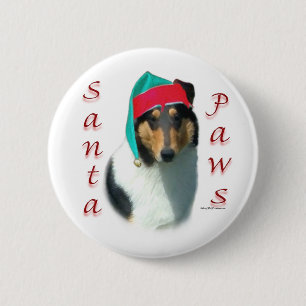 Collie (smooth) Santa Paws 6 Cm Round Badge