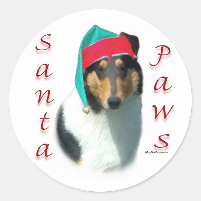 Collie (smooth) Santa Paws Classic Round Sticker (Front)