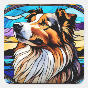Collie Stained Glass look Square Sticker