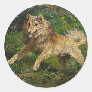 Collie Takes on a Frog by Hermine Biedermann Classic Round Sticker