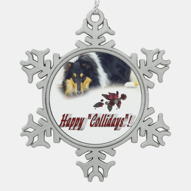 Collie Tri Colour Christmas Snowflake Pewter Christmas Ornament (Front)