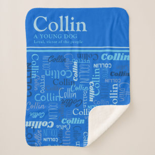 Collin personalised name meaning shades of blue sherpa blanket