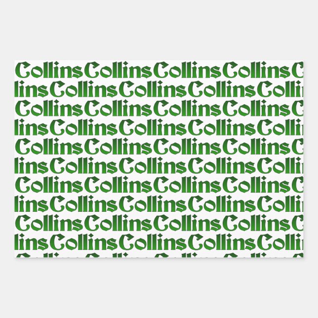 Collins Clan Family Tree History Surname Plus Wrapping Paper Sheet (Front)